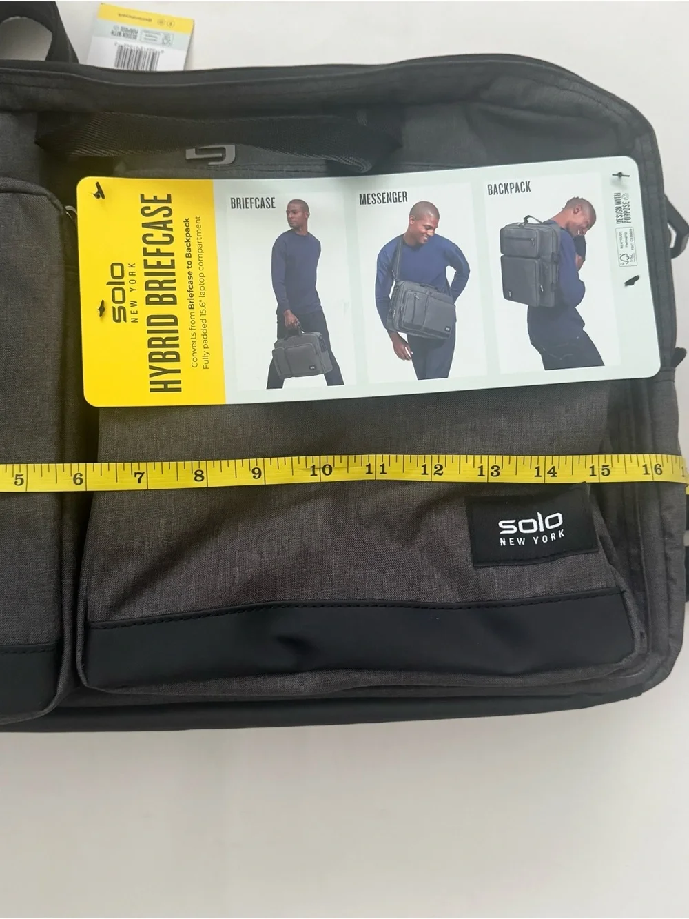 NWT Solo New York Duane Hybrid Briefcase Backpack Messenger Bag Gray 15.6 Laptop